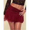 imageWomens Lace Mesh Y2K Going Out Skirts Layered Ruched Ruffle Low Waist Mini Skirt Coquette Streetwear Skirt SkortBurgundy