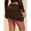 imageWomens Lace Mesh Y2K Going Out Skirts Layered Ruched Ruffle Low Waist Mini Skirt Coquette Streetwear Skirt SkortCoffee Brown