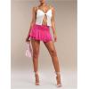 imageWomens Lace Mesh Y2K Going Out Skirts Layered Ruched Ruffle Low Waist Mini Skirt Coquette Streetwear Skirt SkortHot Pink