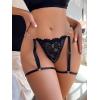 imageWomens Lace Trim Sheer Low Rise Thongs Shiny Ring Linked V Strings Panties Underwear with Garter BeltBlack