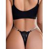 imageWomens Lace Trim Sheer Low Rise Thongs Shiny Ring Linked V Strings Panties Underwear with Garter BeltBlack