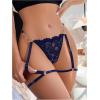 imageWomens Lace Trim Sheer Low Rise Thongs Shiny Ring Linked V Strings Panties Underwear with Garter BeltDark Blue