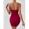 imageWomens Lace Up Cut Out Sheer Bodycon Dress Spaghetti Strap Ruched Bustier Pencil Mini DressesBurgundy