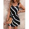 imageWomens Leopard Print Sleeveless Tank Dress Drawstring Waist Scoop Neck Dresses Summer Short DressBlack and White