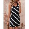 imageWomens Leopard Print Sleeveless Tank Dress Drawstring Waist Scoop Neck Dresses Summer Short DressBlack and White