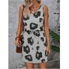 imageWomens Leopard Print Sleeveless Tank Dress Drawstring Waist Scoop Neck Dresses Summer Short DressGrey