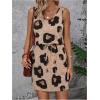 imageWomens Leopard Print Sleeveless Tank Dress Drawstring Waist Scoop Neck Dresses Summer Short DressKhaki