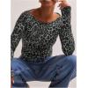 imageWomens Long Sleeve Leopard Print T Shirts Boat Neck Slim Fit Tee Shirts StreetwearGrey