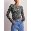 imageWomens Long Sleeve Leopard Print T Shirts Boat Neck Slim Fit Tee Shirts StreetwearGrey