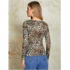 imageWomens Long Sleeve Leopard Print T Shirts Boat Neck Slim Fit Tee Shirts StreetwearLight Brown