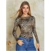 imageWomens Long Sleeve Leopard Print T Shirts Boat Neck Slim Fit Tee Shirts StreetwearLight Brown