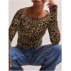 imageWomens Long Sleeve Leopard Print T Shirts Boat Neck Slim Fit Tee Shirts StreetwearMulticolor