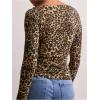 imageWomens Long Sleeve Leopard Print T Shirts Boat Neck Slim Fit Tee Shirts StreetwearMulticolor