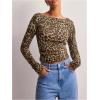imageWomens Long Sleeve Leopard Print T Shirts Boat Neck Slim Fit Tee Shirts StreetwearMulticolor
