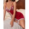 imageWomens Mesh Floral Embroidery Lace Trim Sheer Chemise Sleep Dresses Babydoll Nightgown Satin Slip DressBurgundy