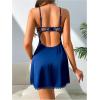 imageWomens Mesh Floral Embroidery Lace Trim Sheer Chemise Sleep Dresses Babydoll Nightgown Satin Slip DressDark Blue