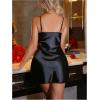imageWomens Mesh Floral Embroidery Lace Trim Sheer Chemise Sleep Dresses Babydoll Nightgown Satin Slip DressDeep Black