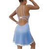 imageWomens Mesh Floral Embroidery Lace Trim Sheer Chemise Sleep Dresses Babydoll Nightgown Satin Slip DressLight Blue
