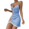 imageWomens Mesh Floral Embroidery Lace Trim Sheer Chemise Sleep Dresses Babydoll Nightgown Satin Slip DressLight Blue