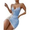 imageWomens Mesh Floral Embroidery Lace Trim Sheer Chemise Sleep Dresses Babydoll Nightgown Satin Slip DressLight Blue