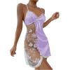 imageWomens Mesh Floral Embroidery Lace Trim Sheer Chemise Sleep Dresses Babydoll Nightgown Satin Slip DressMauve Purple