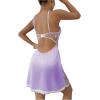imageWomens Mesh Floral Embroidery Lace Trim Sheer Chemise Sleep Dresses Babydoll Nightgown Satin Slip DressMauve Purple