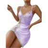 imageWomens Mesh Floral Embroidery Lace Trim Sheer Chemise Sleep Dresses Babydoll Nightgown Satin Slip DressMauve Purple