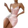 imageWomens Mesh Floral Embroidery Lace Trim Sheer Chemise Sleep Dresses Babydoll Nightgown Satin Slip DressPink