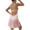 imageWomens Mesh Floral Embroidery Lace Trim Sheer Chemise Sleep Dresses Babydoll Nightgown Satin Slip DressPink