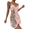 imageWomens Mesh Floral Embroidery Lace Trim Sheer Chemise Sleep Dresses Babydoll Nightgown Satin Slip DressPink