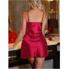 imageWomens Mesh Floral Embroidery Lace Trim Sheer Chemise Sleep Dresses Babydoll Nightgown Satin Slip DressRed