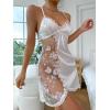 imageWomens Mesh Floral Embroidery Lace Trim Sheer Chemise Sleep Dresses Babydoll Nightgown Satin Slip DressWhite
