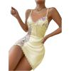 imageWomens Mesh Floral Embroidery Lace Trim Sheer Chemise Sleep Dresses Babydoll Nightgown Satin Slip DressYellow