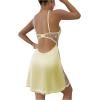 imageWomens Mesh Floral Embroidery Lace Trim Sheer Chemise Sleep Dresses Babydoll Nightgown Satin Slip DressYellow