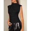 imageWomens Mock Neck Ruched Tank Top Sleeveless Slim Fit Work Elegant Basic TopsBlack
