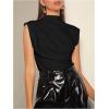 imageWomens Mock Neck Ruched Tank Top Sleeveless Slim Fit Work Elegant Basic TopsBlack
