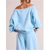 imageWomens Off The Shoulder Sweatshirt Long Sleeve Drop Shoulder Oversized Pullover Tops Fall OutfitsBlue