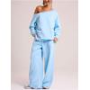 imageWomens Off The Shoulder Sweatshirt Long Sleeve Drop Shoulder Oversized Pullover Tops Fall OutfitsBlue