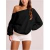 imageWomens Off The Shoulder Sweatshirt Long Sleeve Drop Shoulder Oversized Pullover Tops Fall OutfitsPure Black