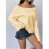 imageWomens Off The Shoulder Sweatshirts Long Sleeve Pullover Tops Trendy Y2k Fall TopsApricot