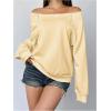 imageWomens Off The Shoulder Sweatshirts Long Sleeve Pullover Tops Trendy Y2k Fall TopsApricot