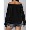 imageWomens Off The Shoulder Sweatshirts Long Sleeve Pullover Tops Trendy Y2k Fall TopsBlack