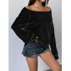 imageWomens Off The Shoulder Sweatshirts Long Sleeve Pullover Tops Trendy Y2k Fall TopsBlack