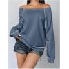 imageWomens Off The Shoulder Sweatshirts Long Sleeve Pullover Tops Trendy Y2k Fall TopsBlue