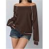 imageWomens Off The Shoulder Sweatshirts Long Sleeve Pullover Tops Trendy Y2k Fall TopsChocolate Brown