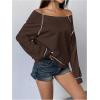imageWomens Off The Shoulder Sweatshirts Long Sleeve Pullover Tops Trendy Y2k Fall TopsChocolate Brown