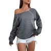 imageWomens Off The Shoulder Sweatshirts Long Sleeve Pullover Tops Trendy Y2k Fall TopsDark Grey