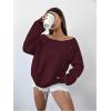 imageWomens Off The Shoulder Sweatshirts Long Sleeve Pullover Tops Trendy Y2k Fall TopsDeep Burgundy