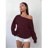 imageWomens Off The Shoulder Sweatshirts Long Sleeve Pullover Tops Trendy Y2k Fall TopsDeep Burgundy