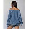 imageWomens Off The Shoulder Sweatshirts Long Sleeve Pullover Tops Trendy Y2k Fall TopsDusty Blue
